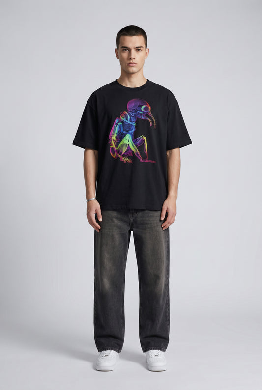 Black male model wearing front view — RARILETO X-Ray Ant Vintage Washed Classic Tee