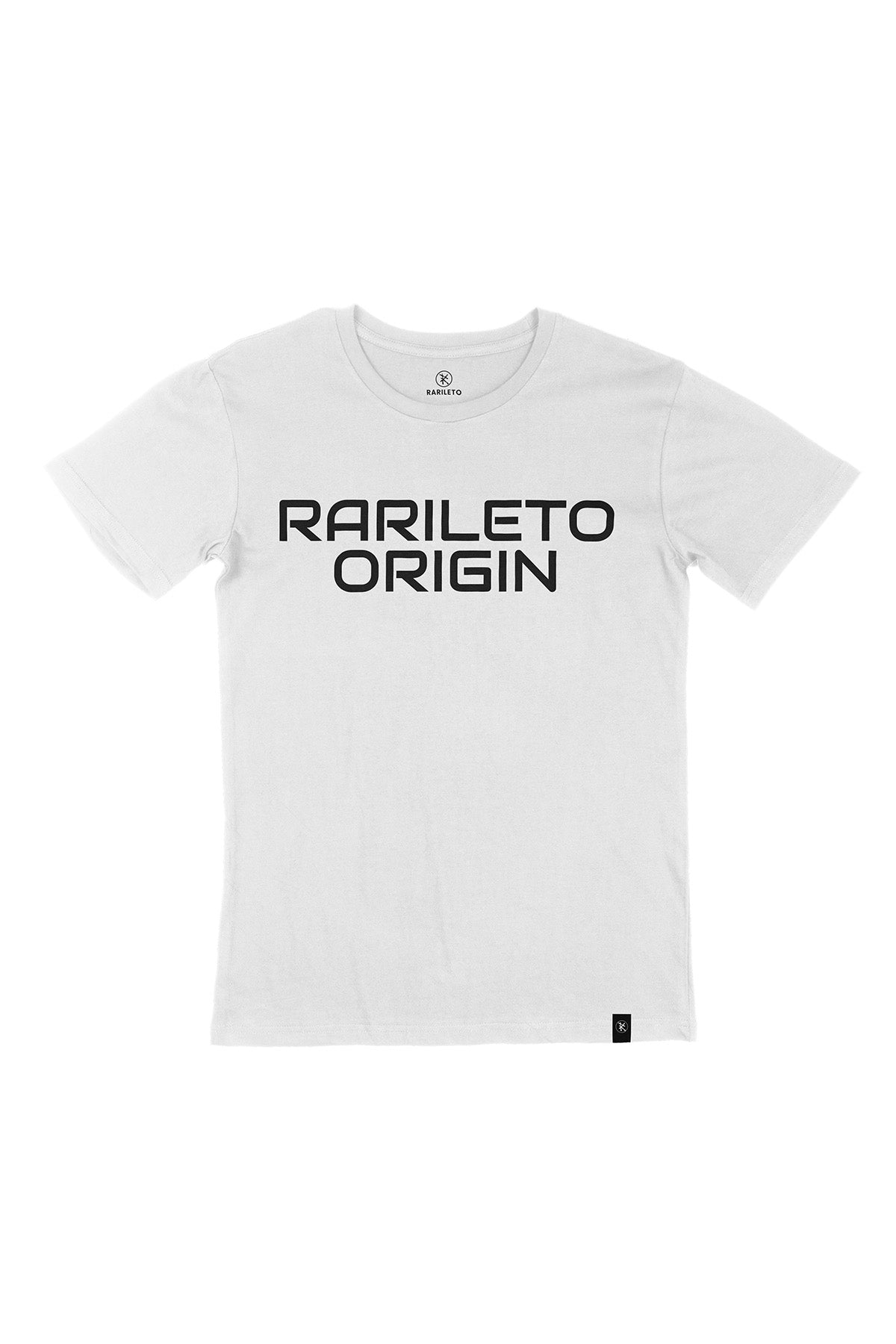 White graphic tee front flat lay — RARILETO Origin Classic Tee