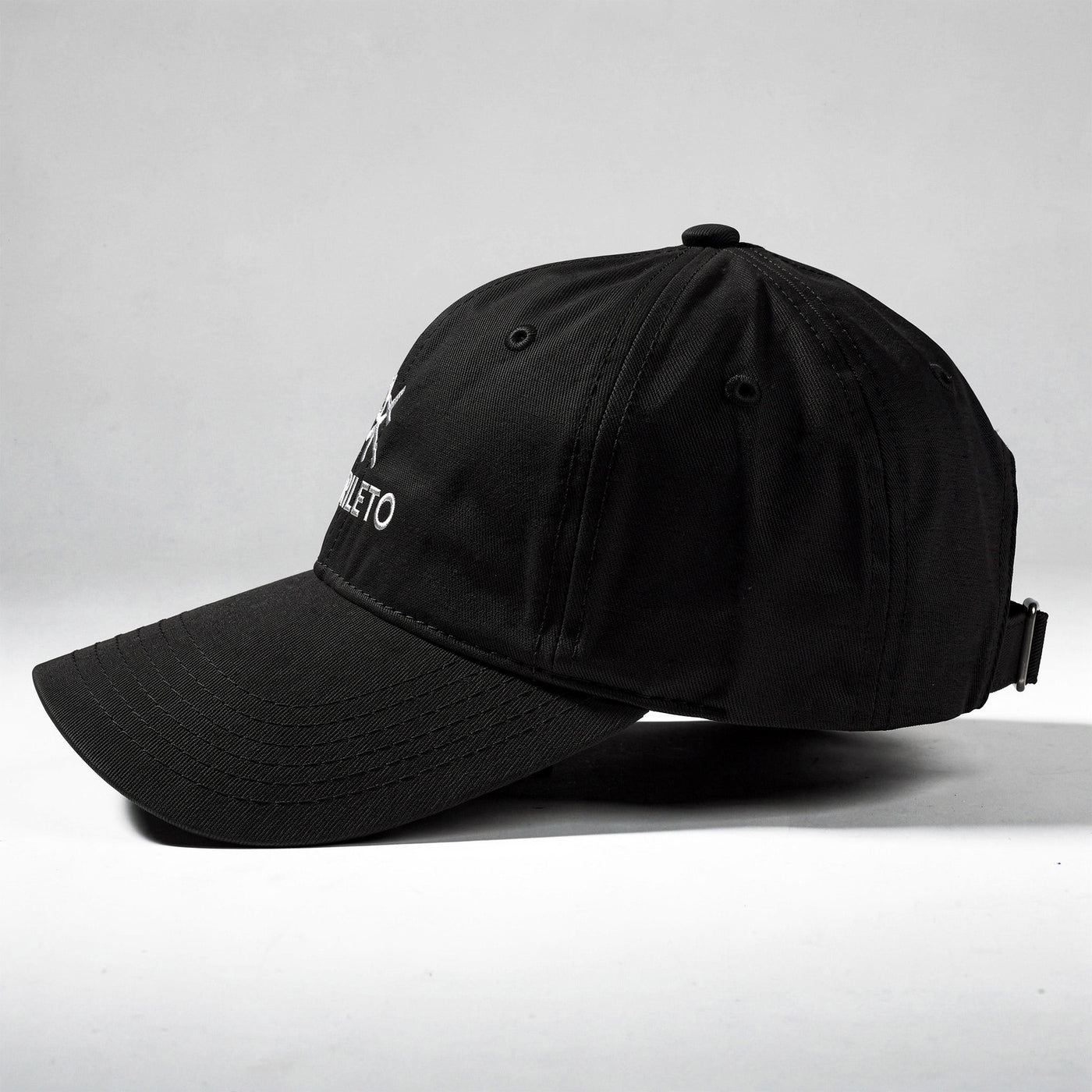 Black cap design close up RARILETO Embroidered Logo Cap — Low Profile