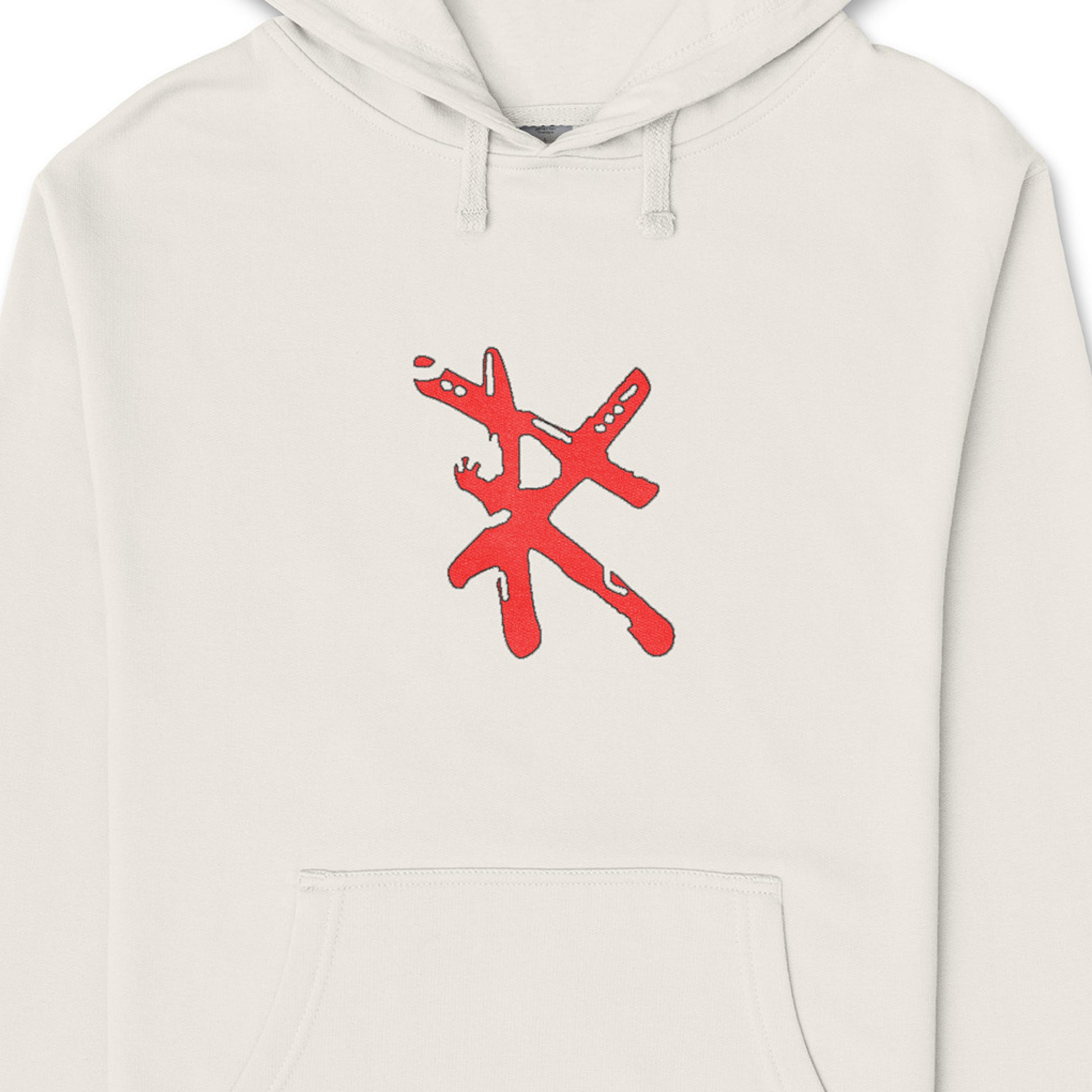 RARILETO Logo Hoodie in bone, design view emphasizing bold branding details. Rarileto