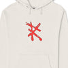 RARILETO Logo Hoodie in bone, design view emphasizing bold branding details. Rarileto