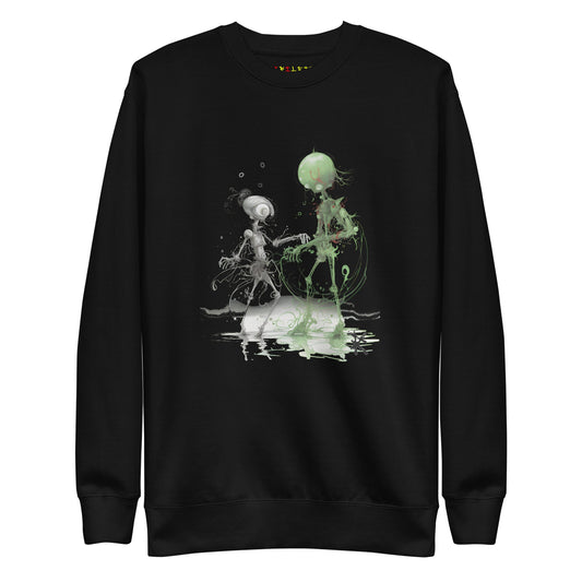 Front View Black: ABSTRACT ALIENS Sweatshirt in Black