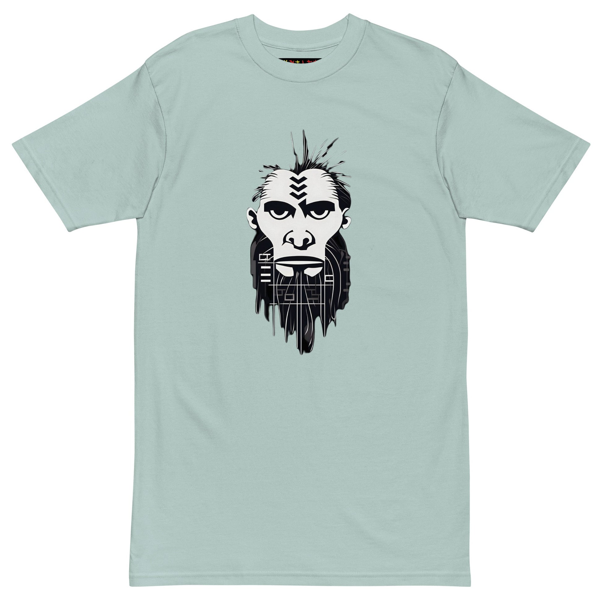 ANCIENT TRIBAL CAVEMAN Premium Heavyweight T-Shirt in Agave - Rarileto - Front View
