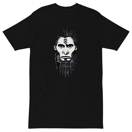 Black Front View of ANCIENT TRIBAL CAVEMAN Premium Heavyweight T-Shirt