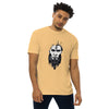 Vintage Gold Front View of ANCIENT TRIBAL CAVEMAN Premium Heavyweight T-Shirt on Model