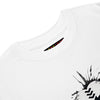 ANCIENT TRIBAL CAVEMAN Premium Heavyweight T-Shirt in White - Rarileto - Front Neck Details
