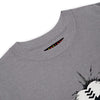 ANCIENT TRIBAL CAVEMAN Premium Heavyweight T-Shirt in Carbon Grey - Rarileto - Front Neck Details
