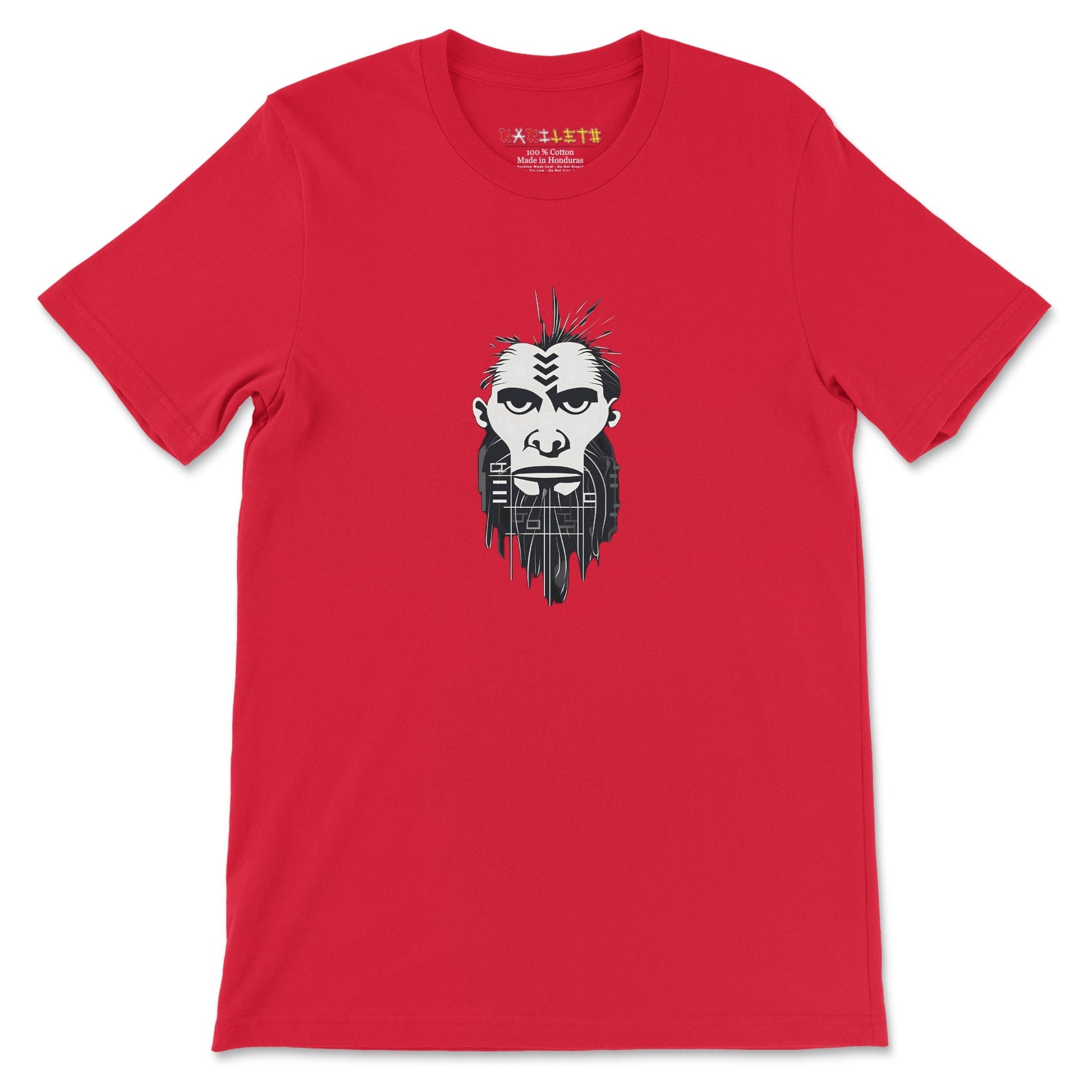 ANCIENT TRIBE CAVEMAN Premium Crewneck T-Shirt in Red - Rarileto - Front
