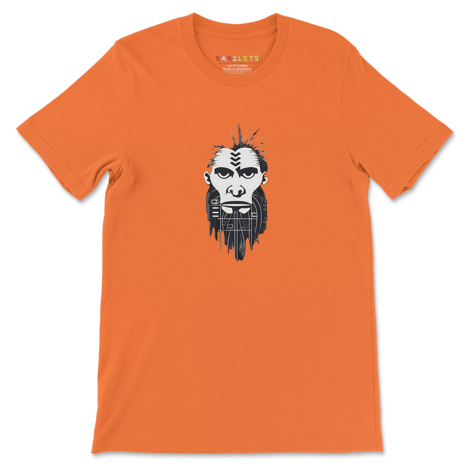 ANCIENT TRIBE CAVEMAN Premium Crewneck T-Shirt in Orange - Rarileto - Front
