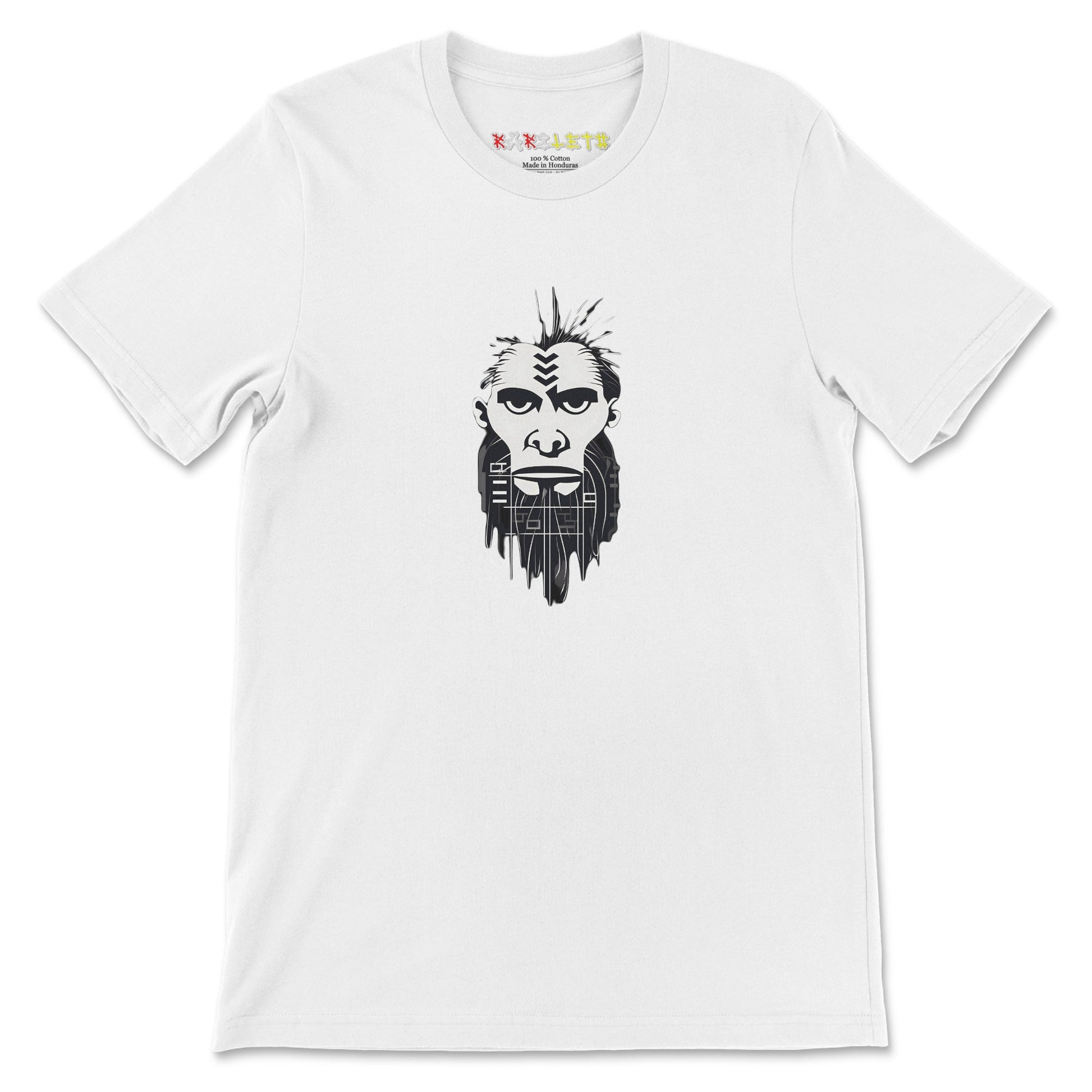 ANCIENT TRIBE CAVEMAN Premium Crewneck T-Shirt in White - Rarileto - Front
