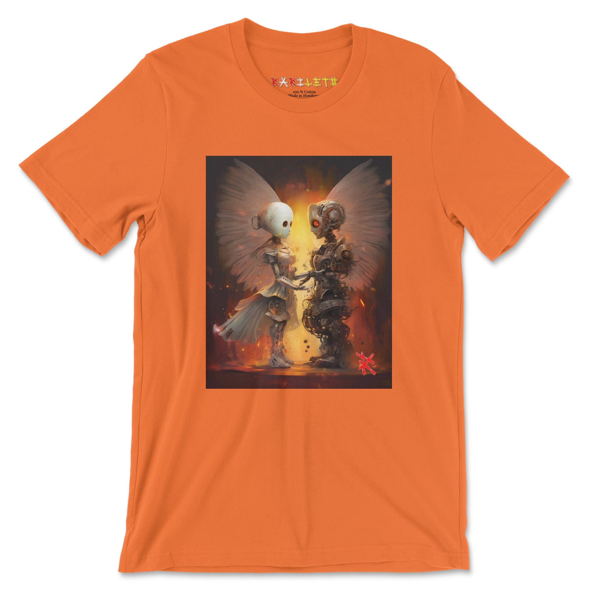 Front Orange: ANDROID ANGELS IN LOVE Premium Crewneck T-Shirt in Orange