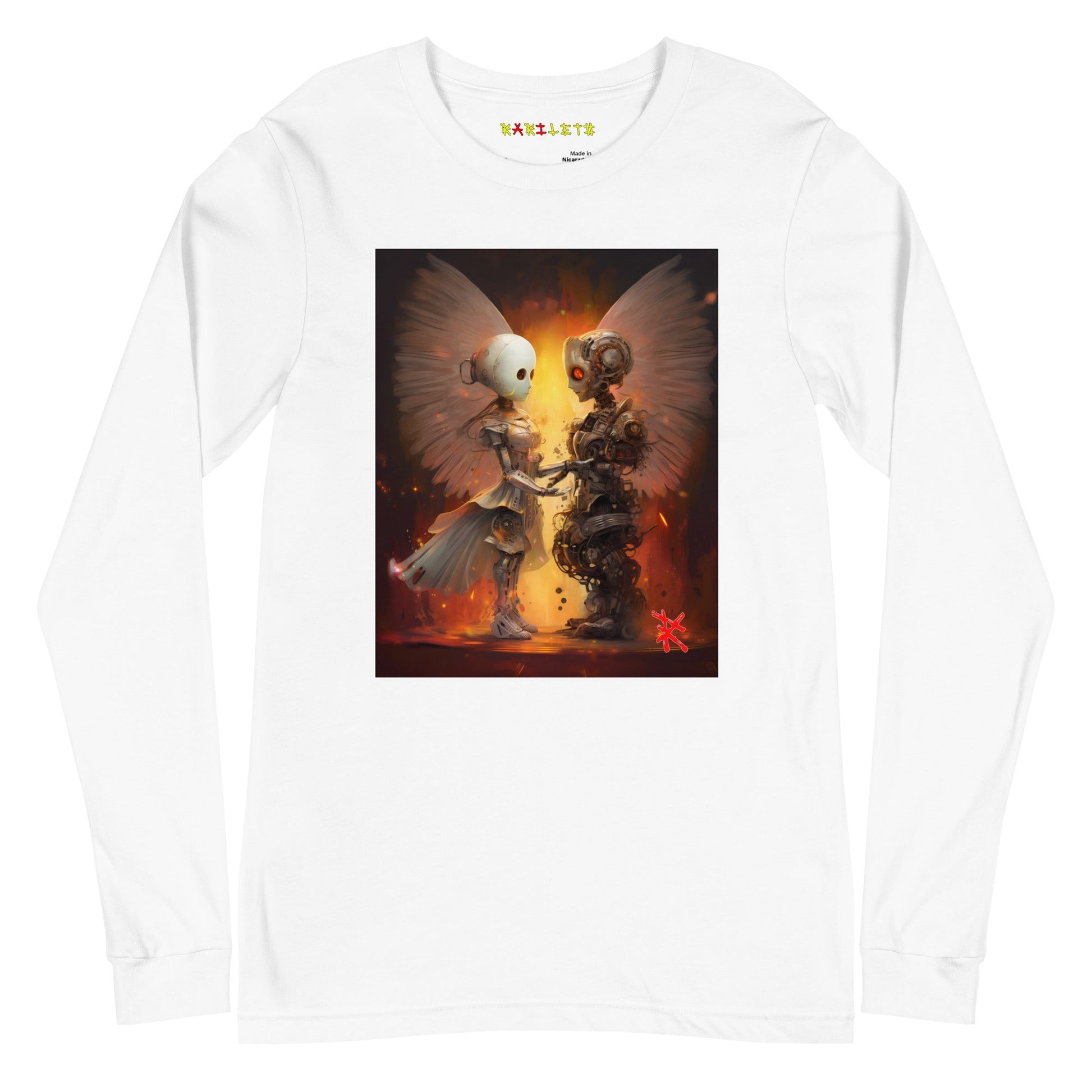 Front White: ANGEL ROBOTS Long Sleeve Tee in White - Front View