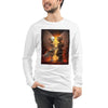 Front View on Model White: ANGEL ROBOTS Long Sleeve Tee in White - Front View on Model