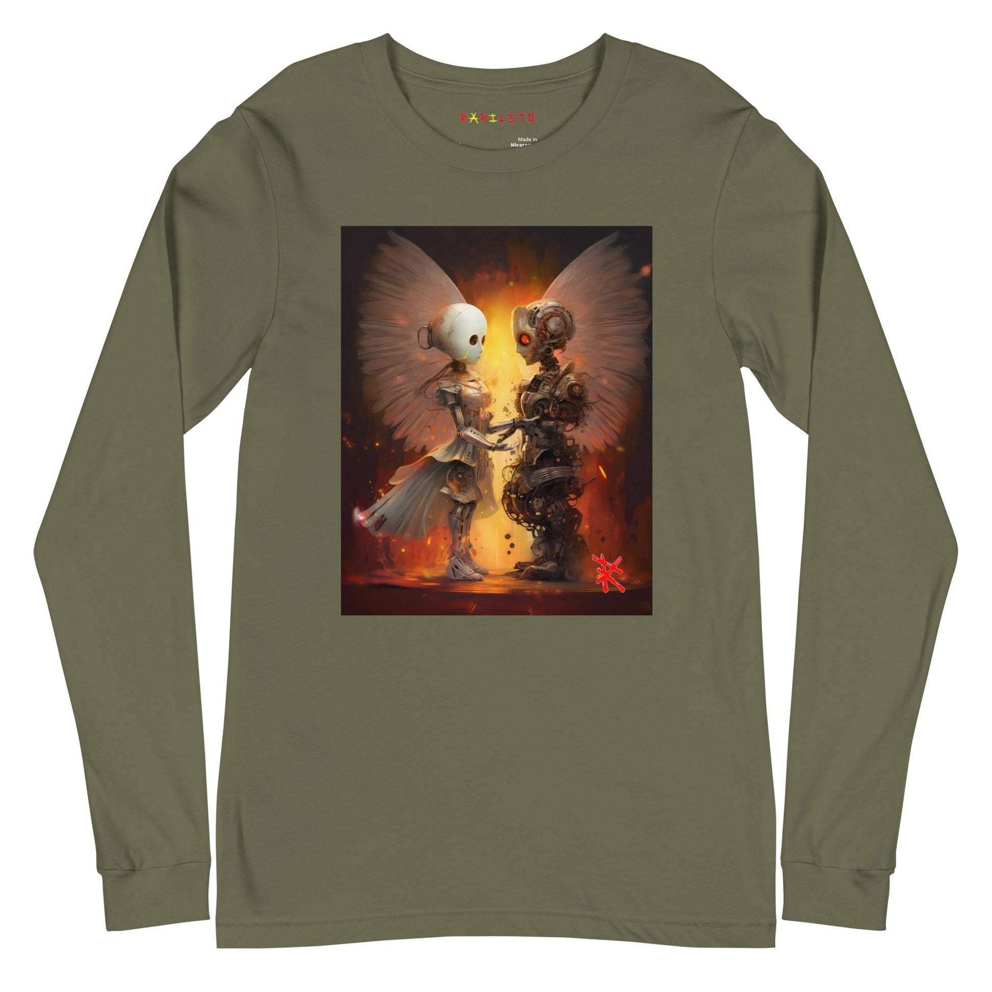 Front Military Green: ANGEL ROBOTS Long Sleeve Tee in Military Green - Front View