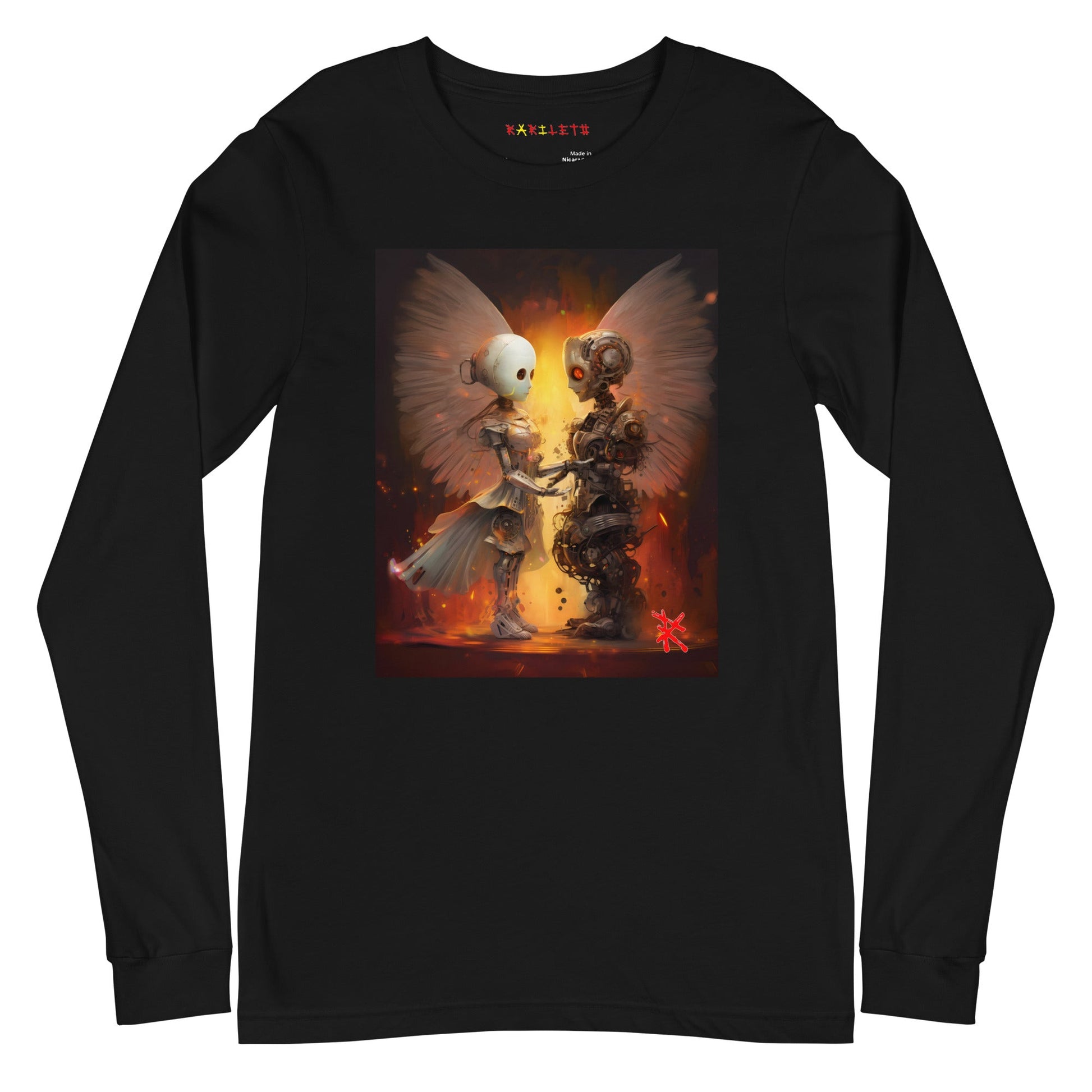 Front Black: ANGEL ROBOTS Long Sleeve Tee in Black - Front View