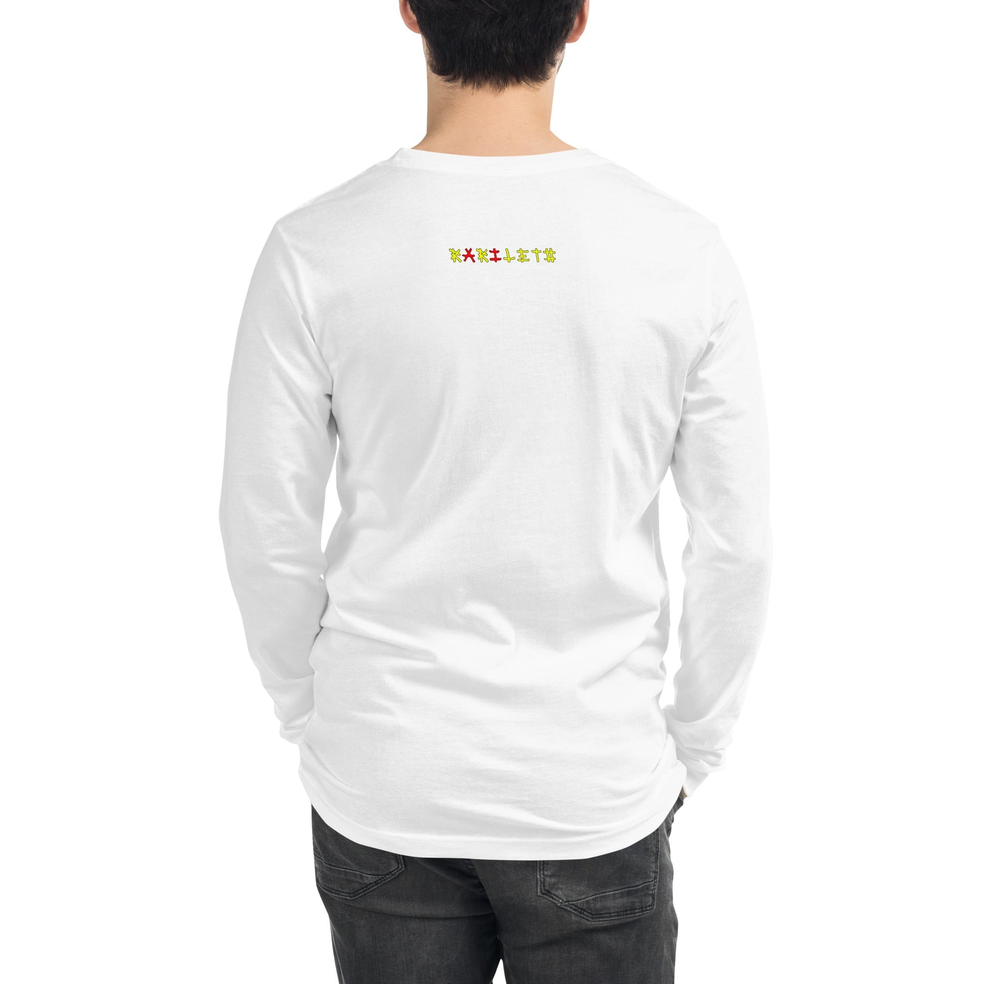 Back View on Model White: ANGEL ROBOTS Long Sleeve Tee in White - Back View on Model