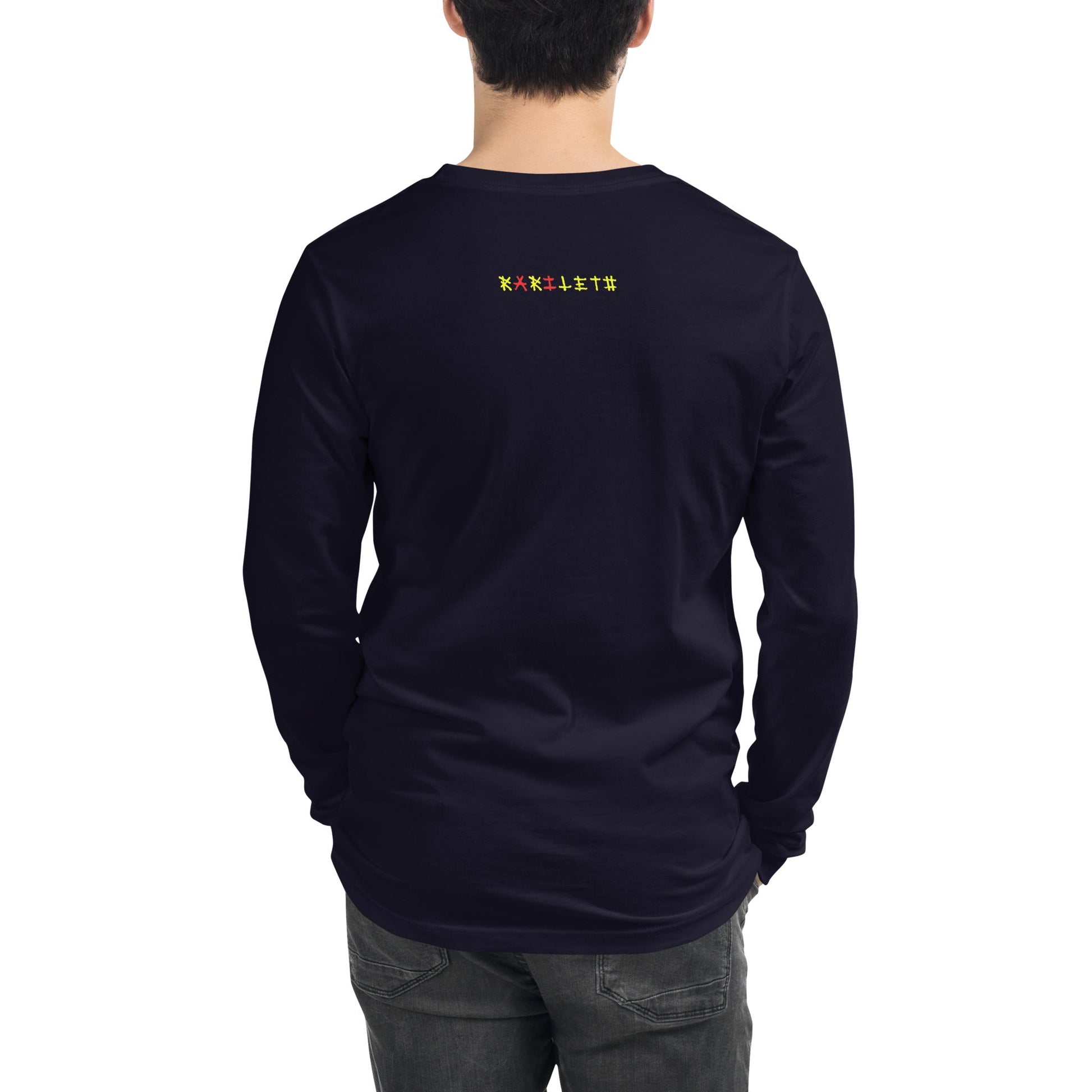 Back View on Model Navy: ANGEL ROBOTS Long Sleeve Tee in Navy - Back View on Model