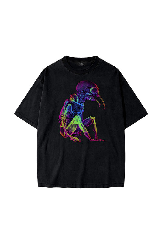 Black graphic tee front view — RARILETO X-Ray Ant Vintage Washed 