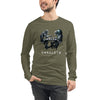 Front View on Model Military Green: APES VS. KINGS Long Sleeve Tee in Military Green - Front View on Model