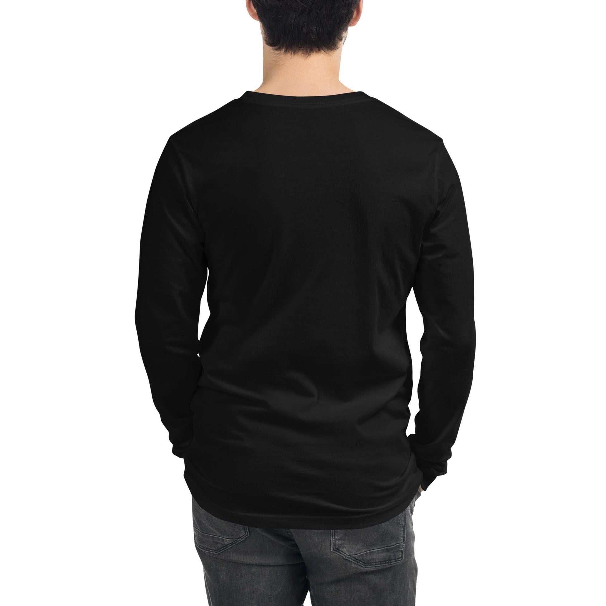 Front View on Model Black: APES VS. KINGS Long Sleeve Tee in Black - Front View on Model