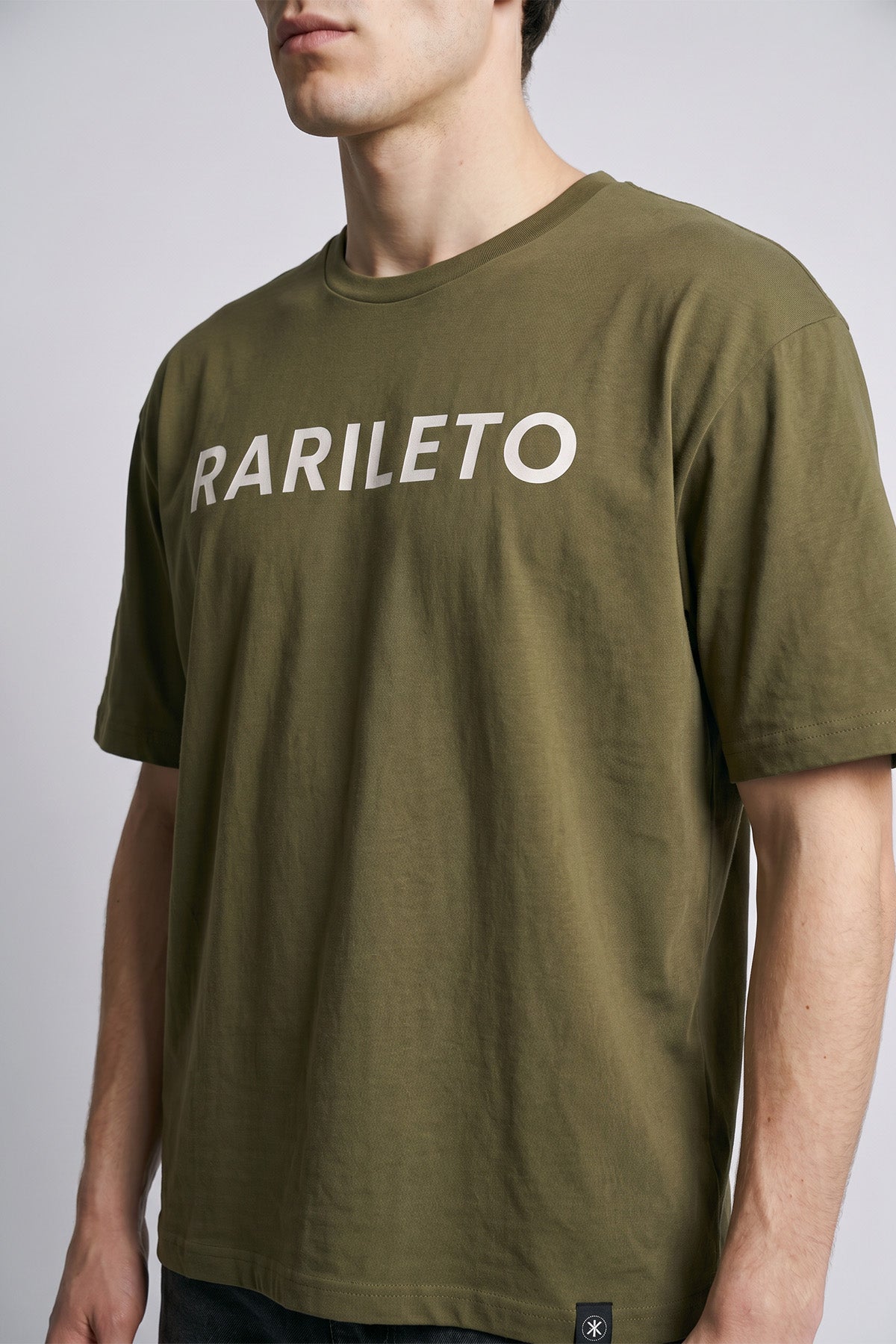 Army close-up graphic print detail — RARILETO Logo Classic Tee