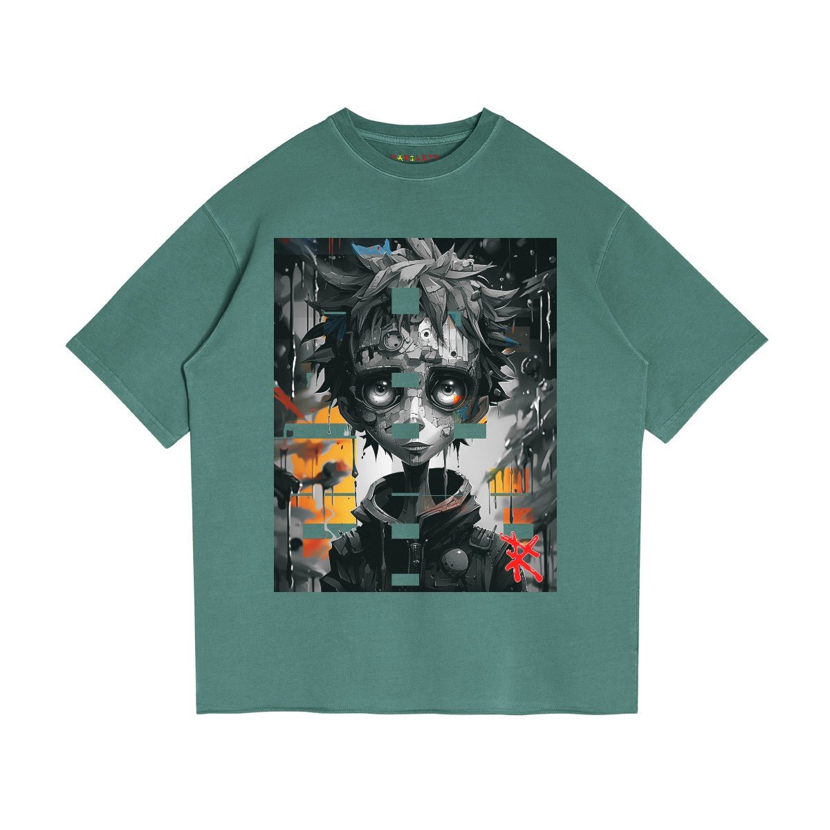 ATIEVE Unisex Faded Raw Hem T-Shirt - Rarileto - Vintage Green - Front View