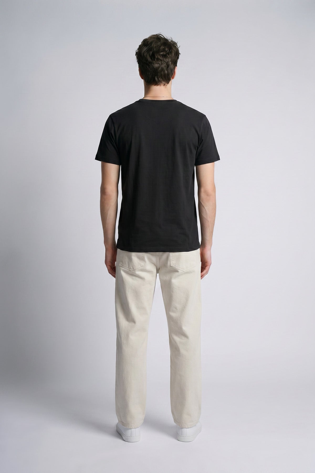 Black male model back view — RARILETO Logo Classic Tee