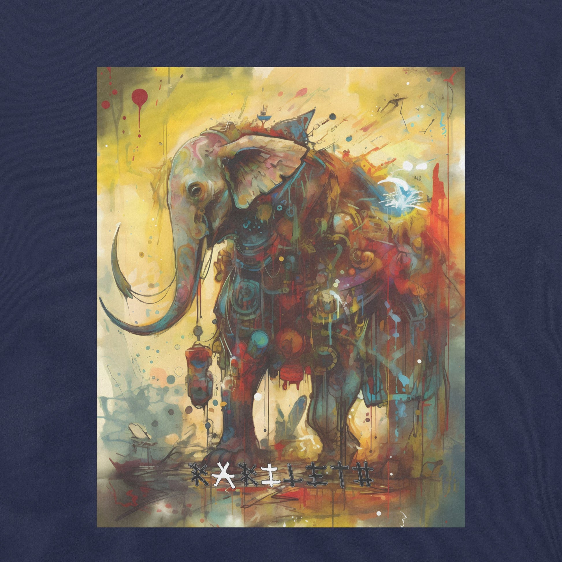 Navy Design View of BAROQUE ELEPHANT DESIGN Premium Crewneck T-Shirt