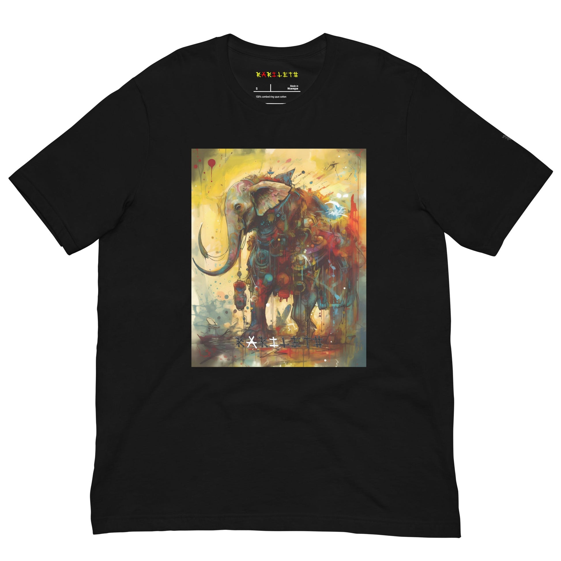 Black Front View of BAROQUE ELEPHANT DESIGN Premium Crewneck T-Shirt