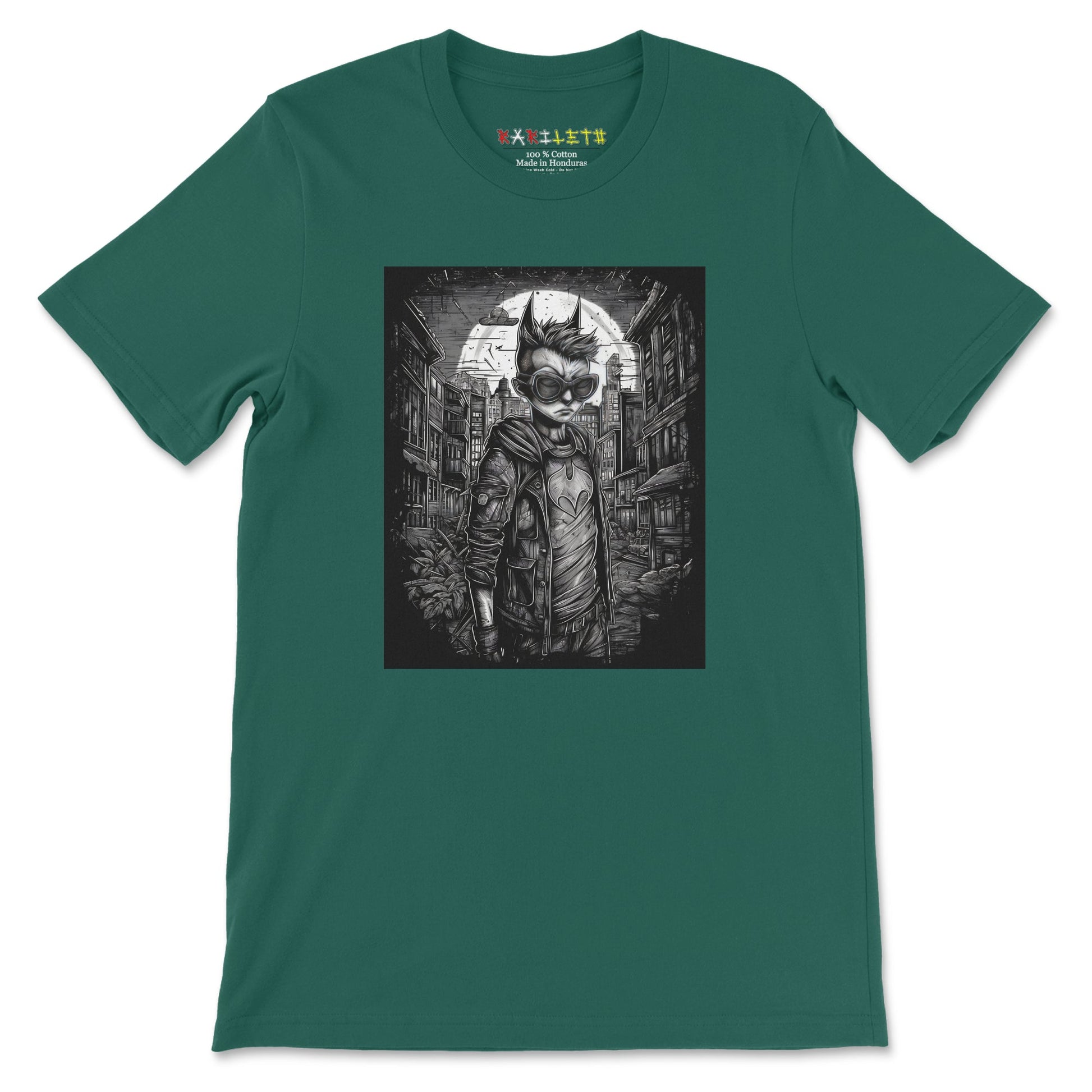 Front Evergreen: BAT BOY Premium Crewneck T-Shirt in Evergreen