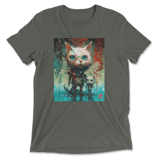 Front Military Green Triblend: BIG CAT SMALL CAT Unisex Triblend T-Shirt in Military Green Triblend