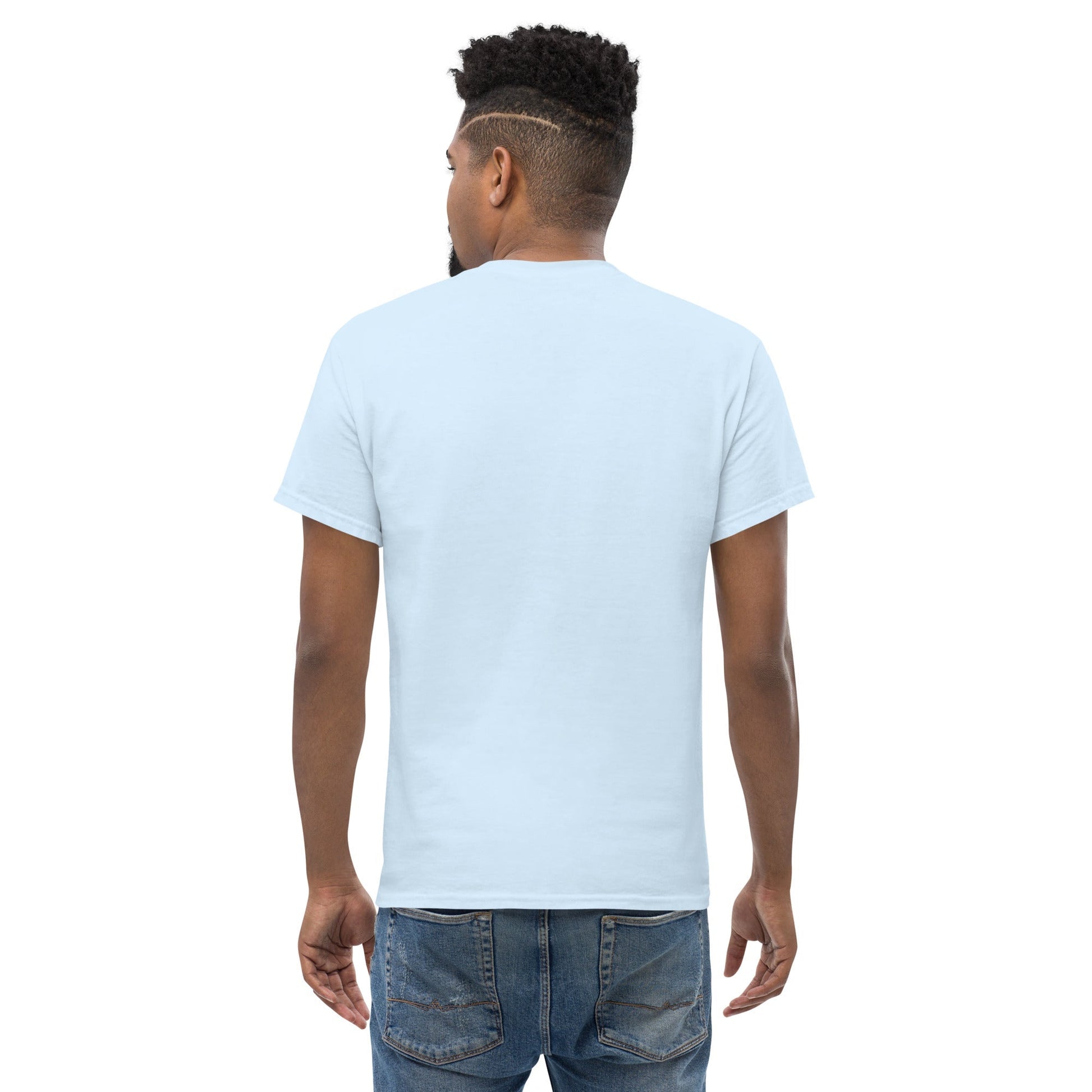 BIG & SMALL CATS Classic T-Shirt in Light Blue - Rarileto - Back View on Model