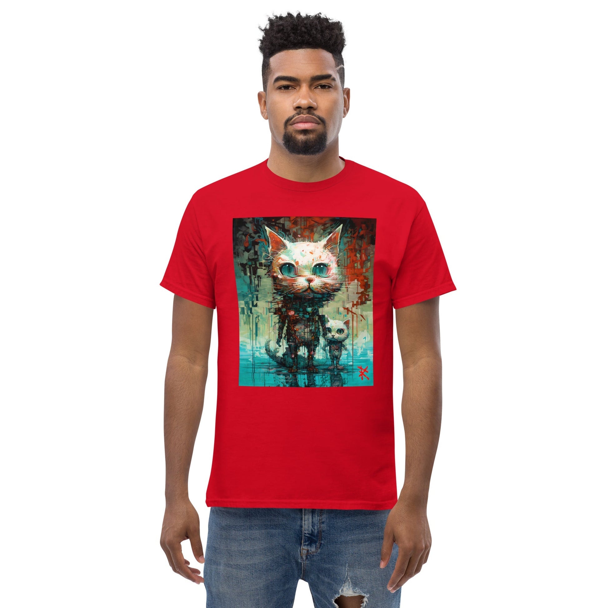 BIG & SMALL CATS Classic T-Shirt in Red - Rarileto - Front View on Model