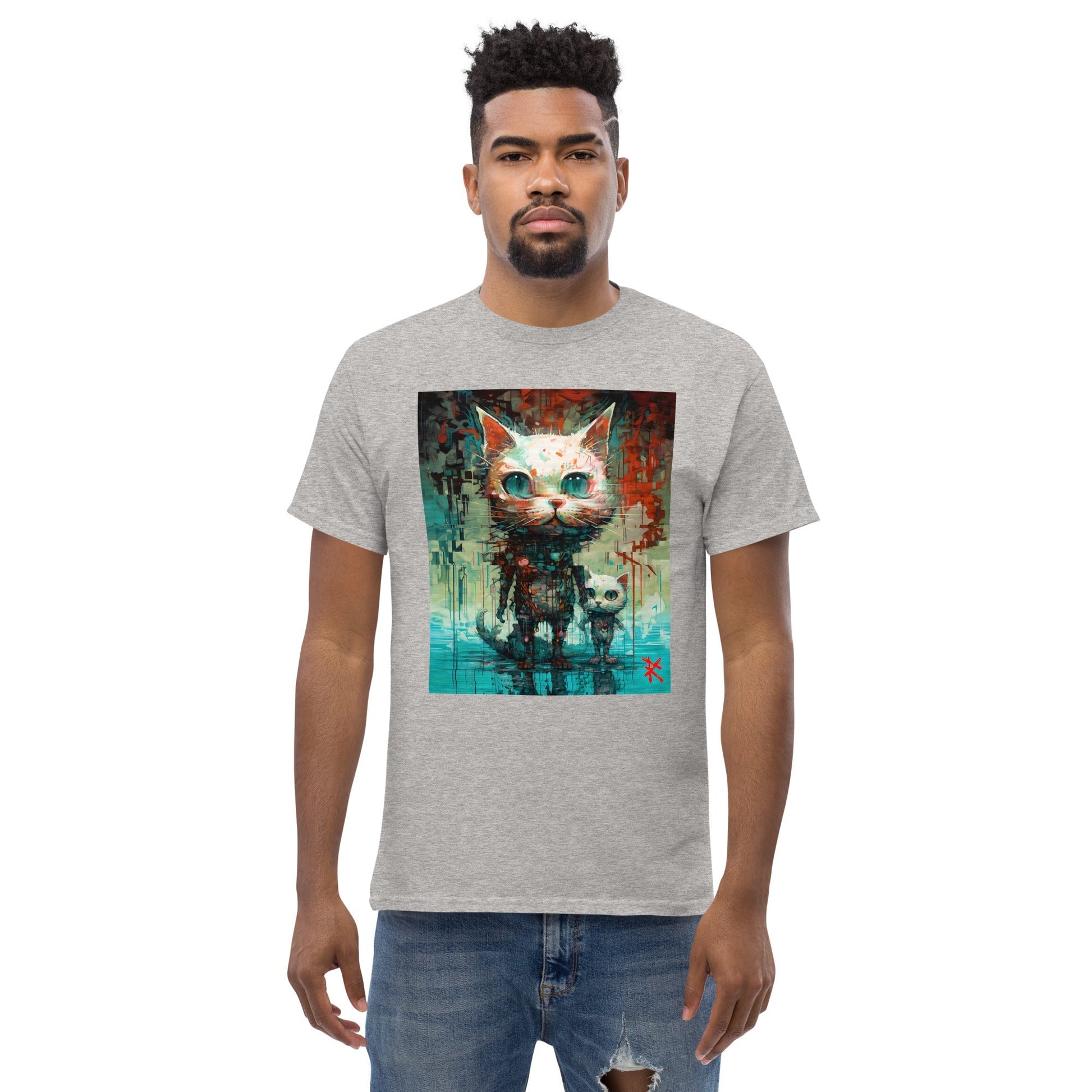 BIG & SMALL CATS Classic T-Shirt in Sports Grey - Rarileto - Front View on Model