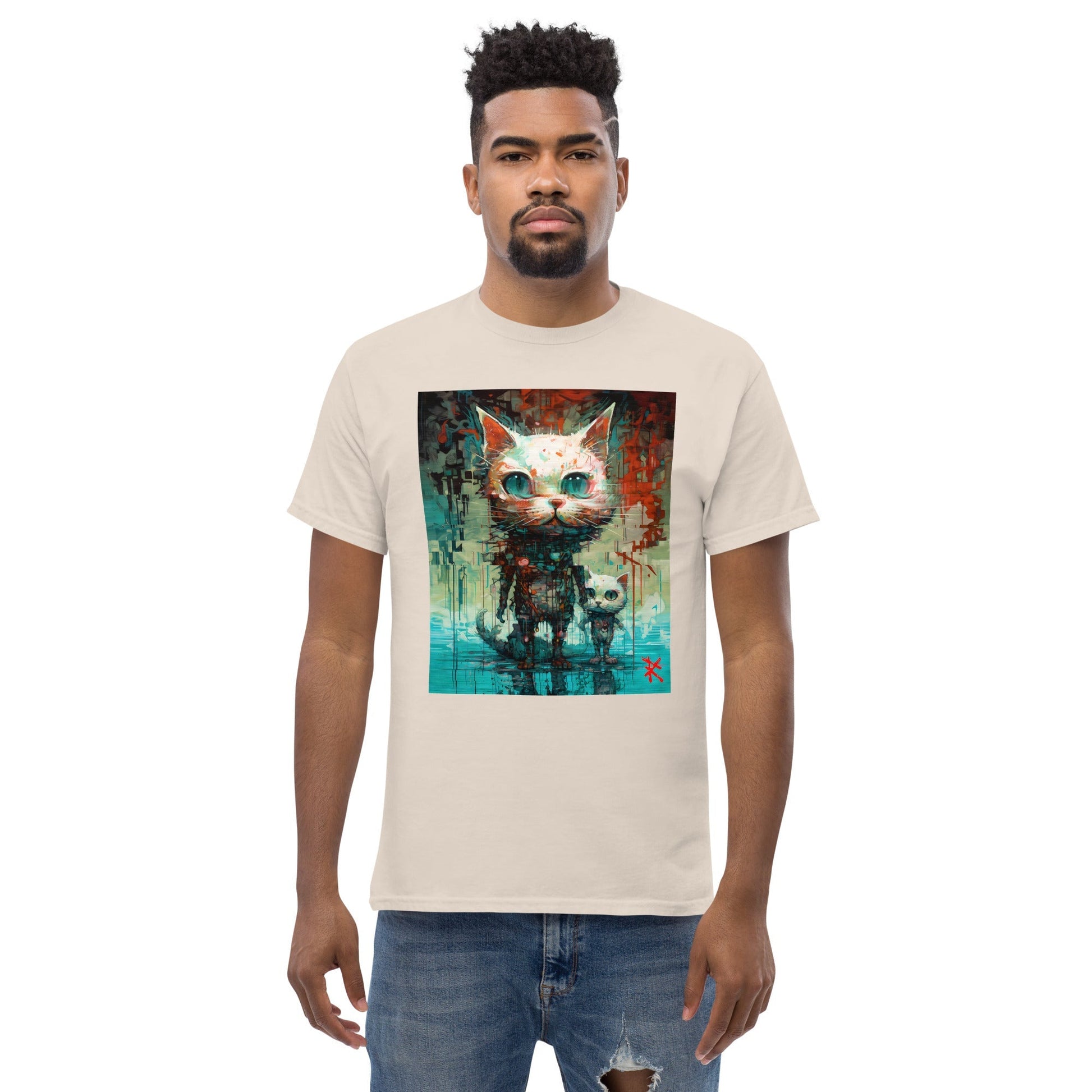 BIG & SMALL CATS Classic T-Shirt in Natural - Rarileto - Front View on Model