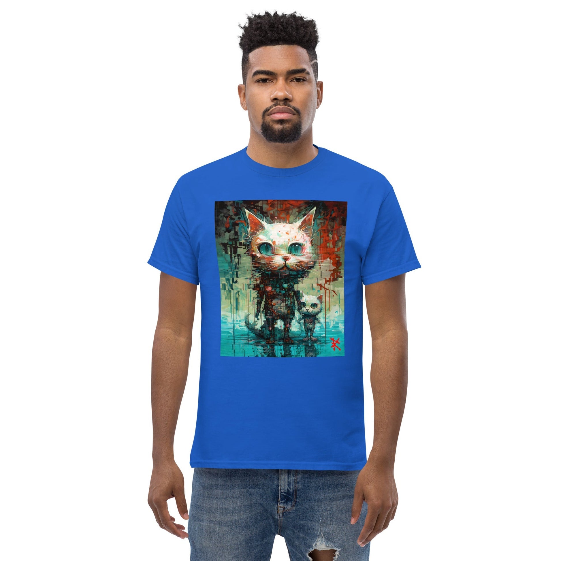 BIG & SMALL CATS Classic T-Shirt in Royal - Rarileto - Front View on Model