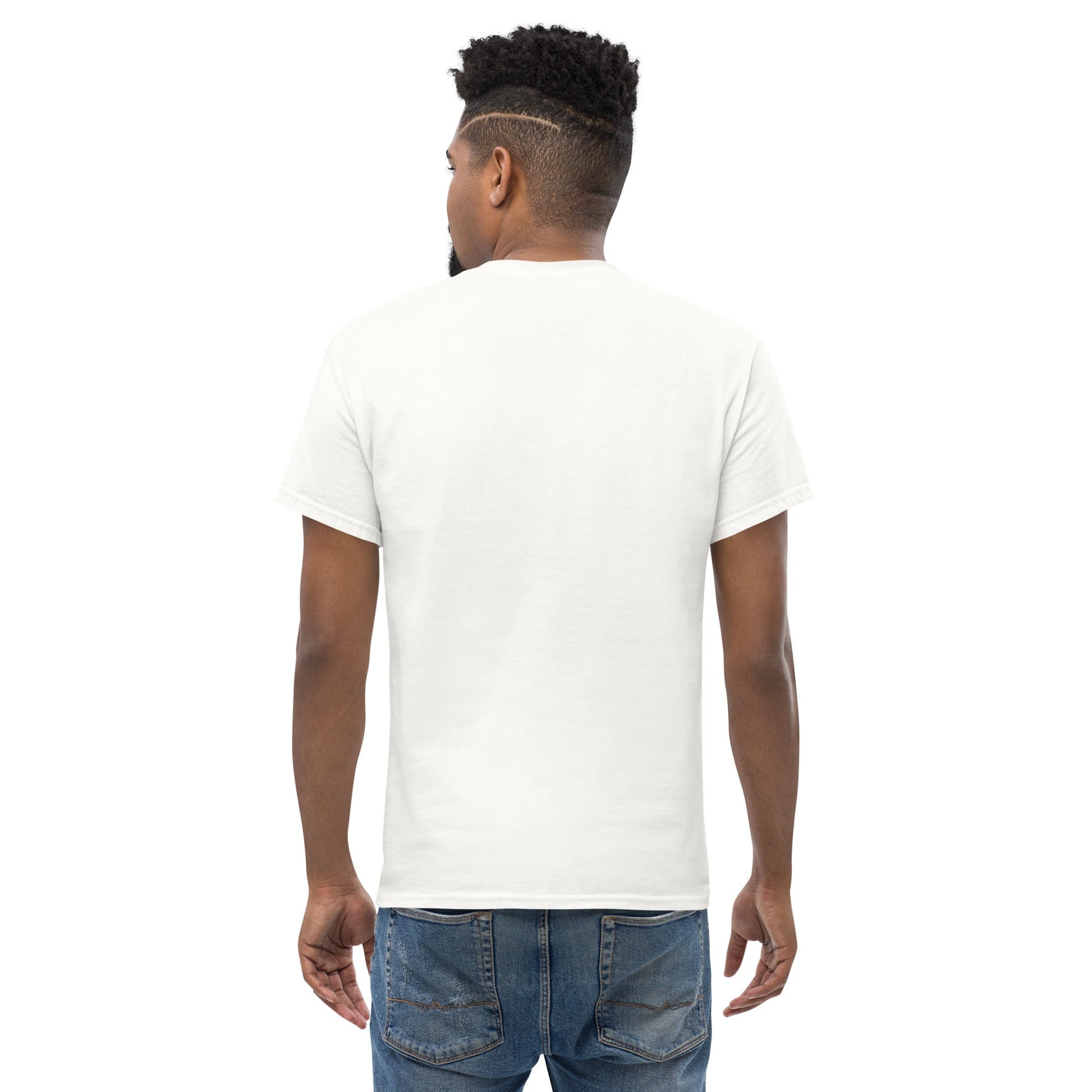 BIG & SMALL CATS Classic T-Shirt in White - Rarileto - Back View on Model