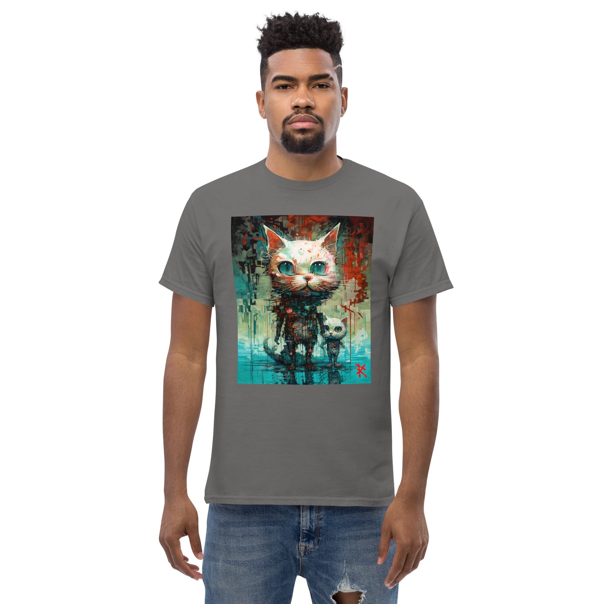 BIG & SMALL CATS Classic T-Shirt in Charcoal - Rarileto - Front View on Model