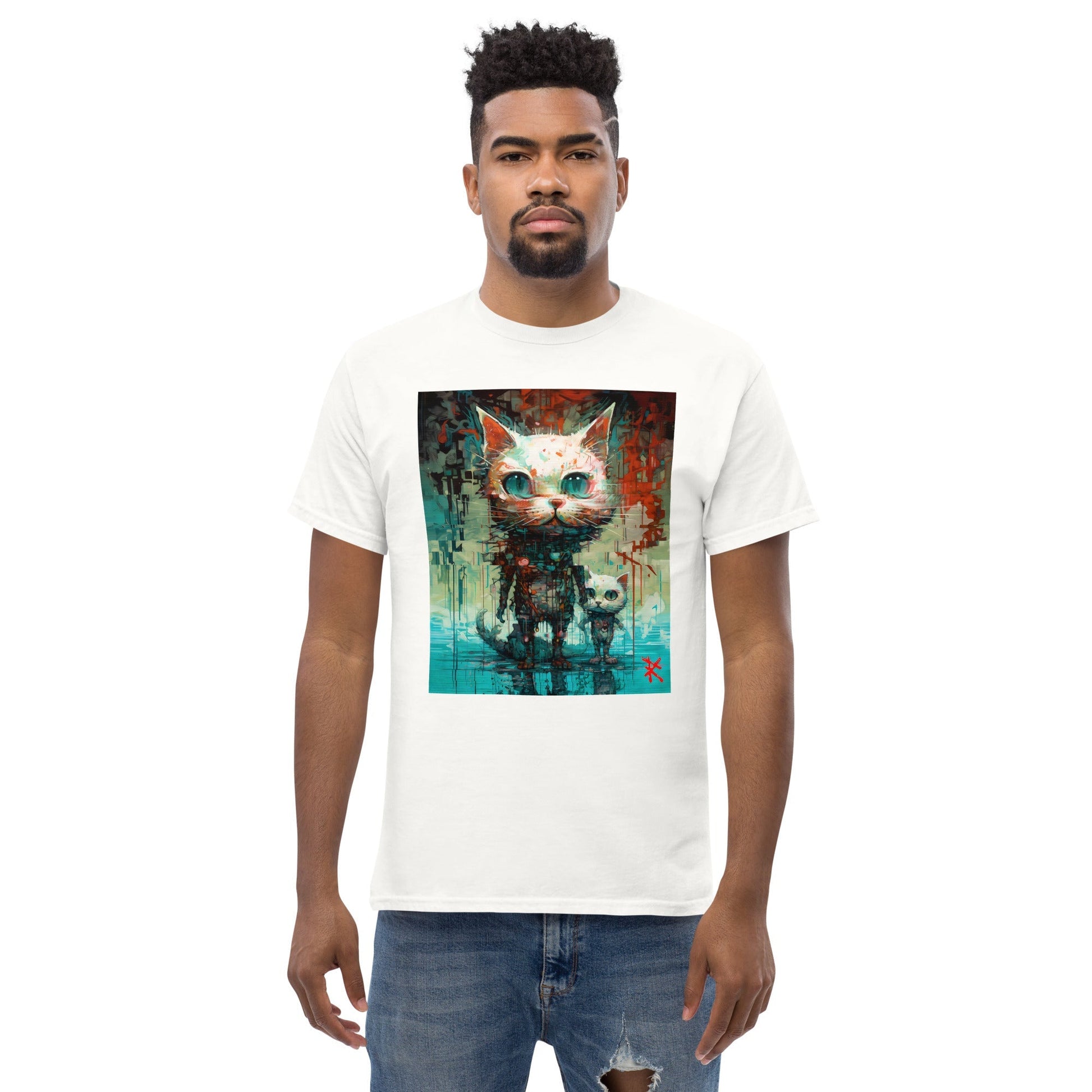 BIG & SMALL CATS Classic T-Shirt in White - Rarileto - Front View on Model