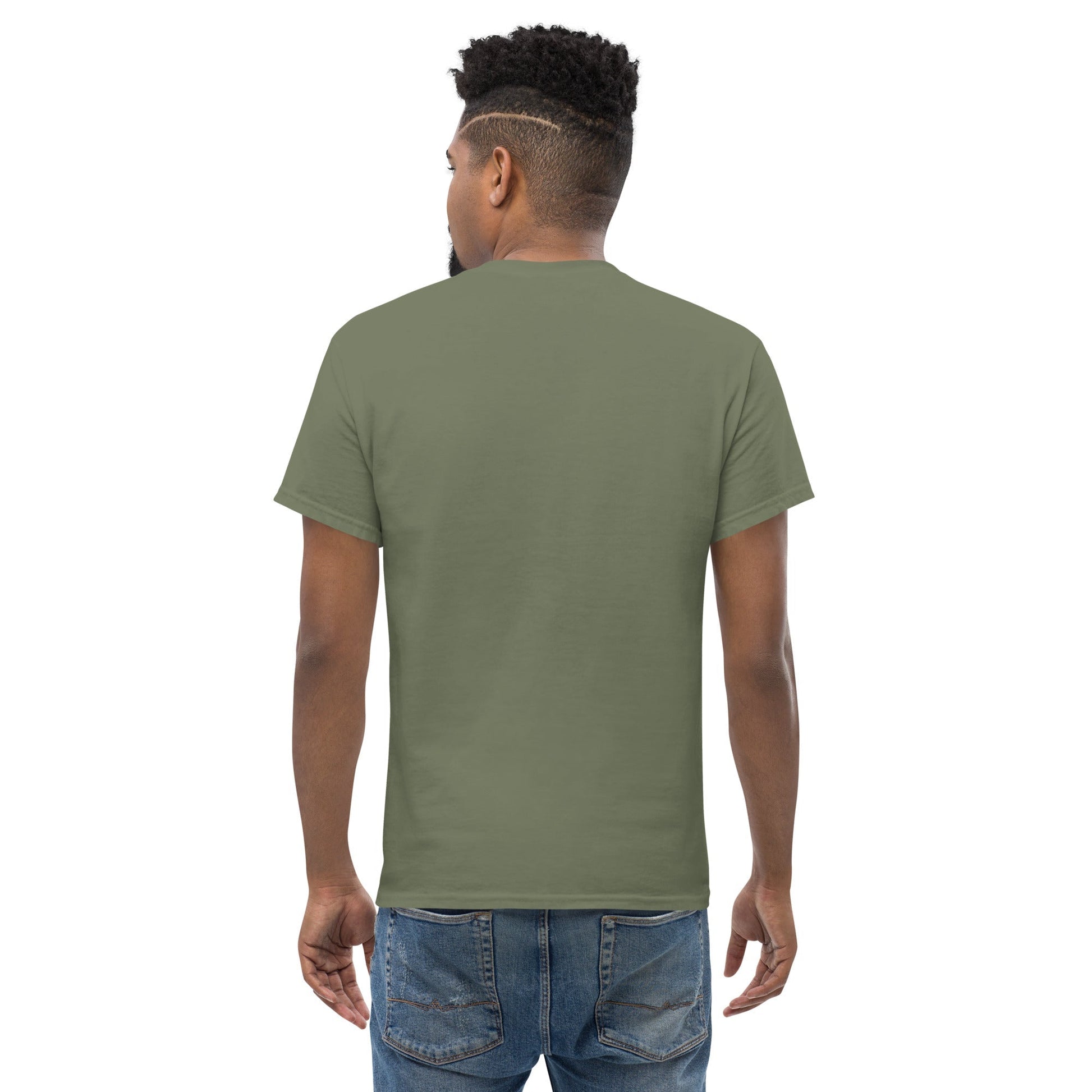 BIG & SMALL CATS Classic T-Shirt in Military Green - Rarileto - Back View on Model