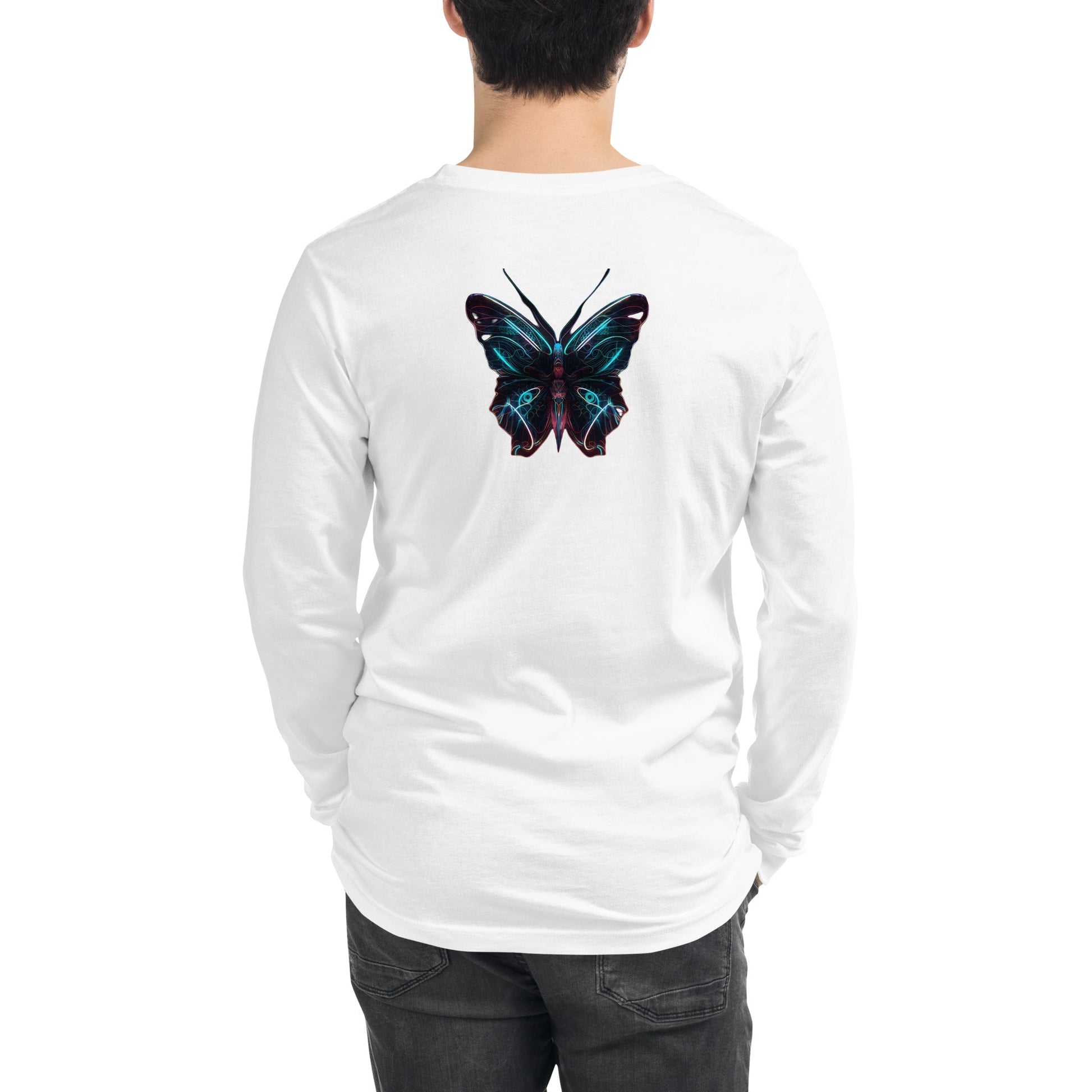 Back View on Model White: BUTTERFLY DREAMS Long Sleeve Tee in White - Back View on Model

