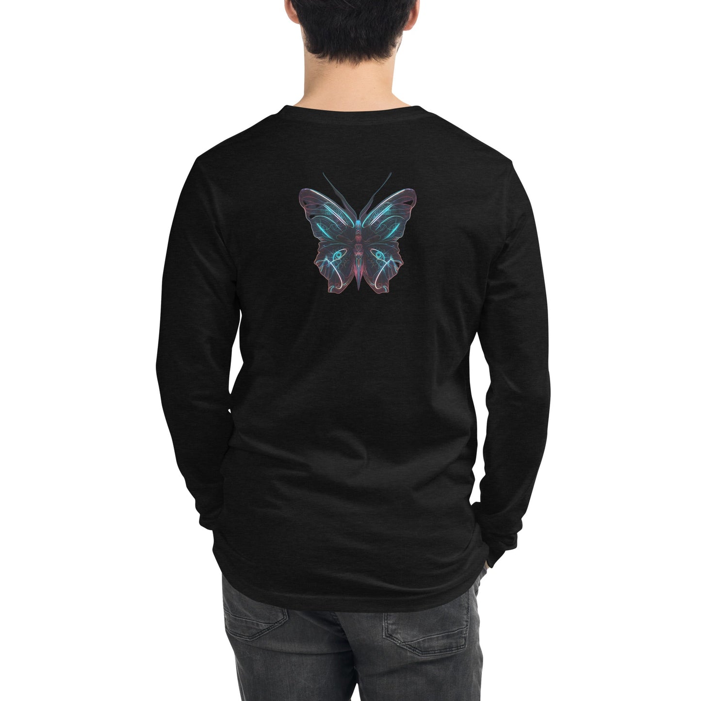 Back View on Model Black: BUTTERFLY DREAMS Long Sleeve Tee in Black - Back View on Model






