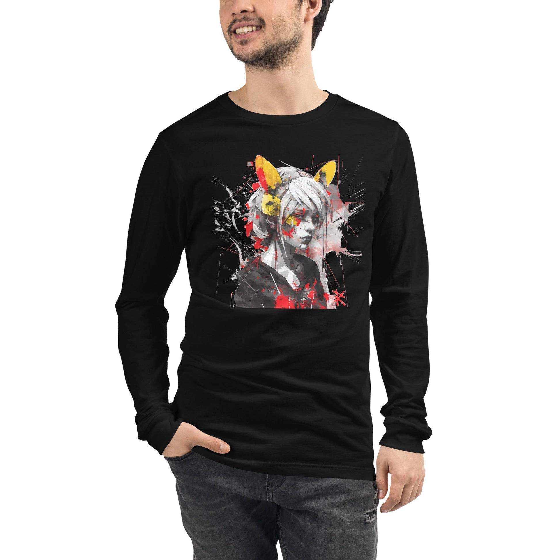 CAT COSPLAY Long Sleeve Tee in Black - Rarileto - Front View on Model