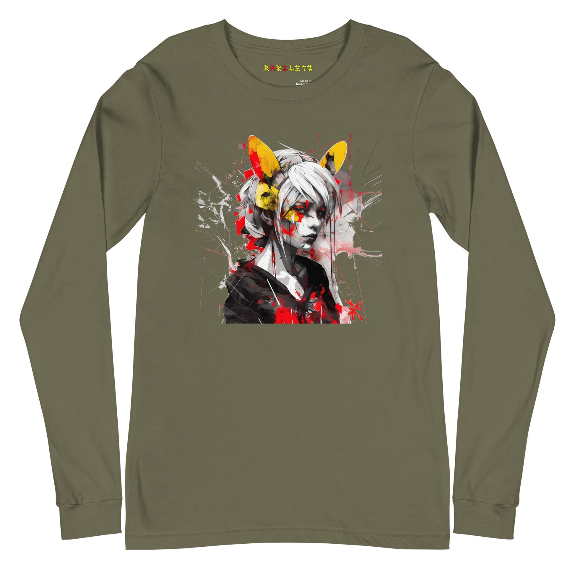 CAT COSPLAY Long Sleeve Tee in Military Green - Rarileto - Front View