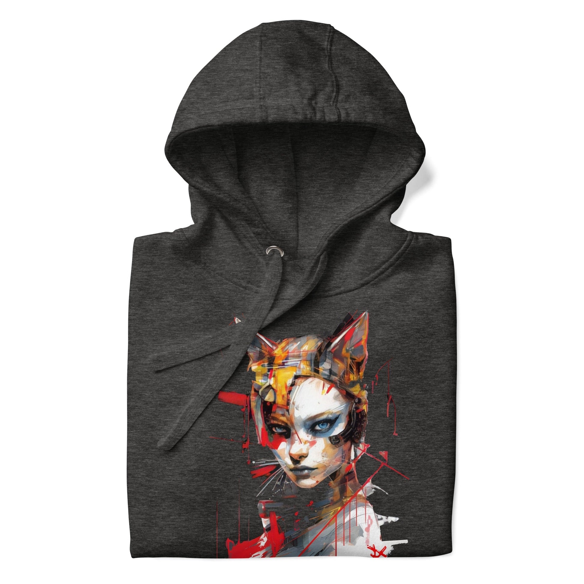 CAT GIRL Hoodie in Charcoal Heather - Rarileto - Folded Front View