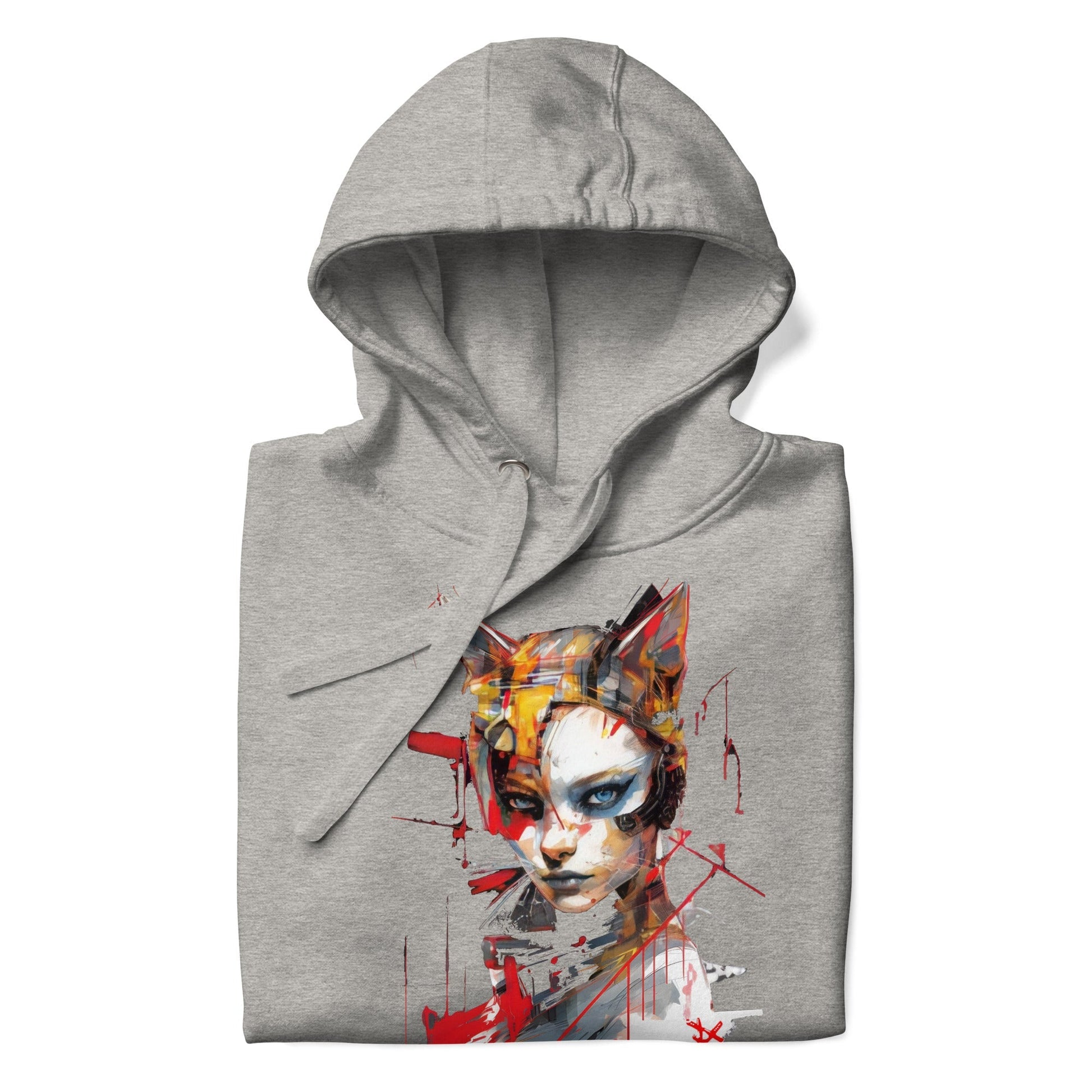 CAT GIRL Hoodie in Carbon Grey - Rarileto - Folded Front View