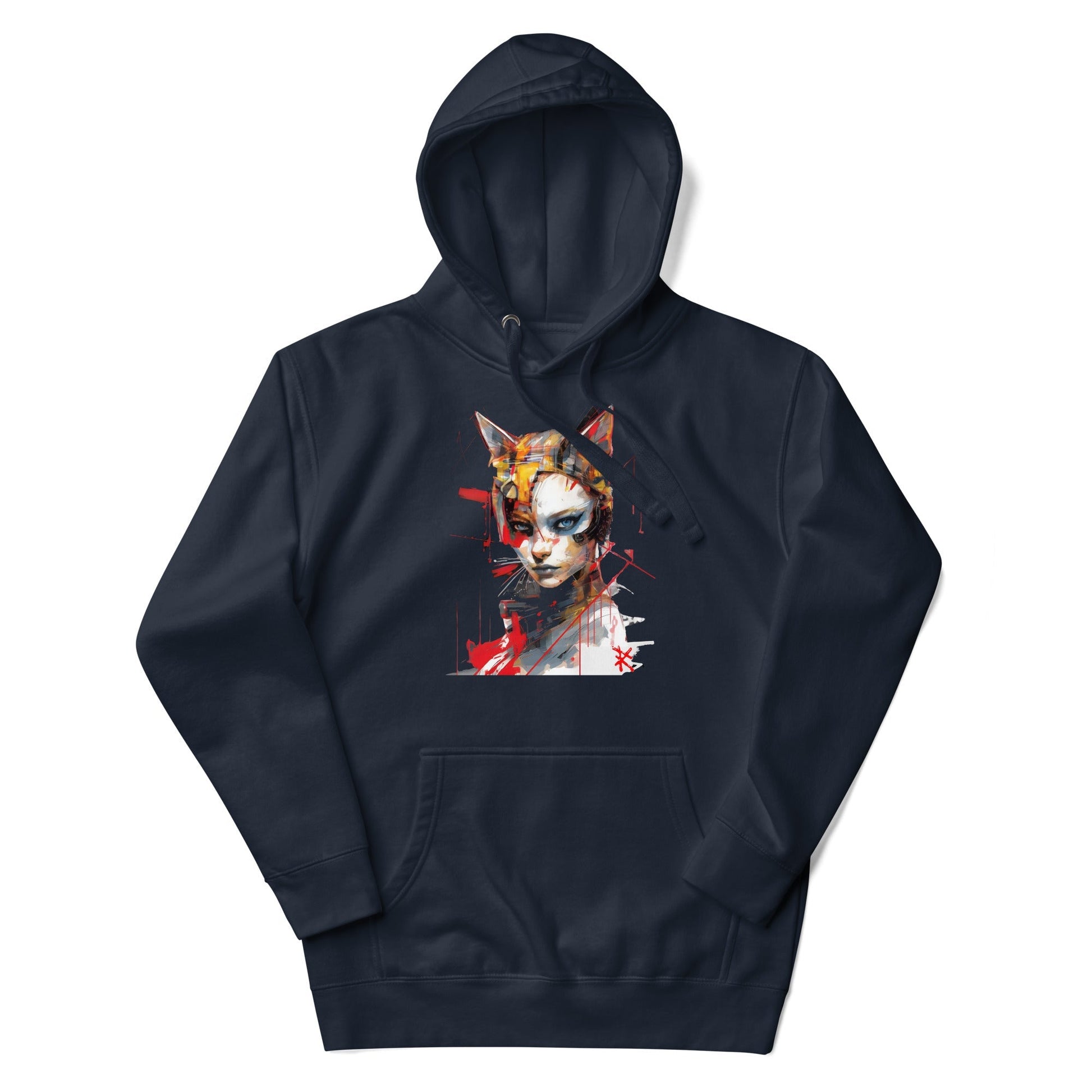 CAT GIRL Hoodie in Navy Blazer - Rarileto - Front View