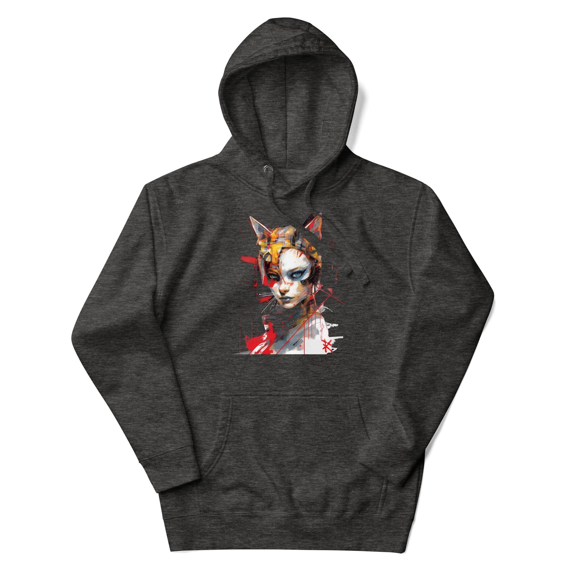 CAT GIRL Hoodie in Charcoal Heather - Rarileto - Front View