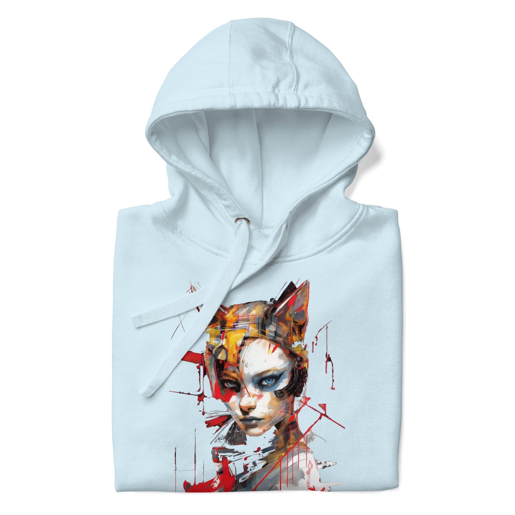 CAT GIRL Hoodie in Sky Blue - Rarileto - Folded Front View