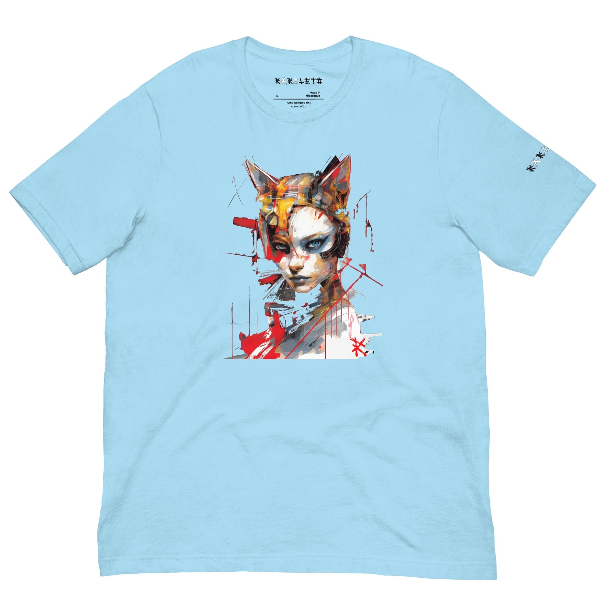 Front Baby Blue: CAT GIRL Premium Crewneck T-Shirt in Baby Blue